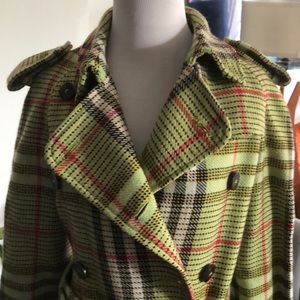 Authentic Burberry Green Plaid Trench Coat
